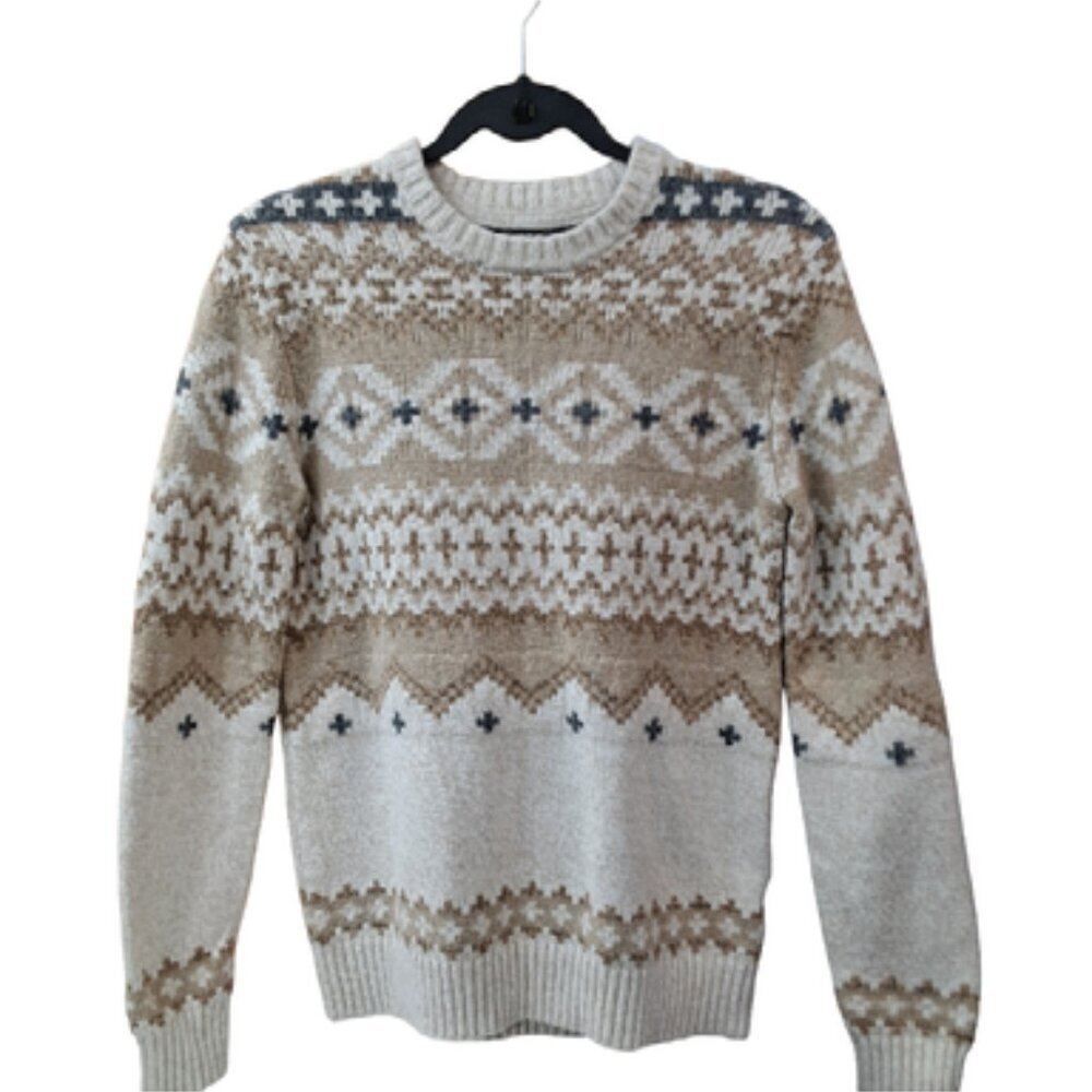 Vintage American Eagle XS Cotton Fairisle Sweater in Neutral Tan Colors - Picture 4 of 6